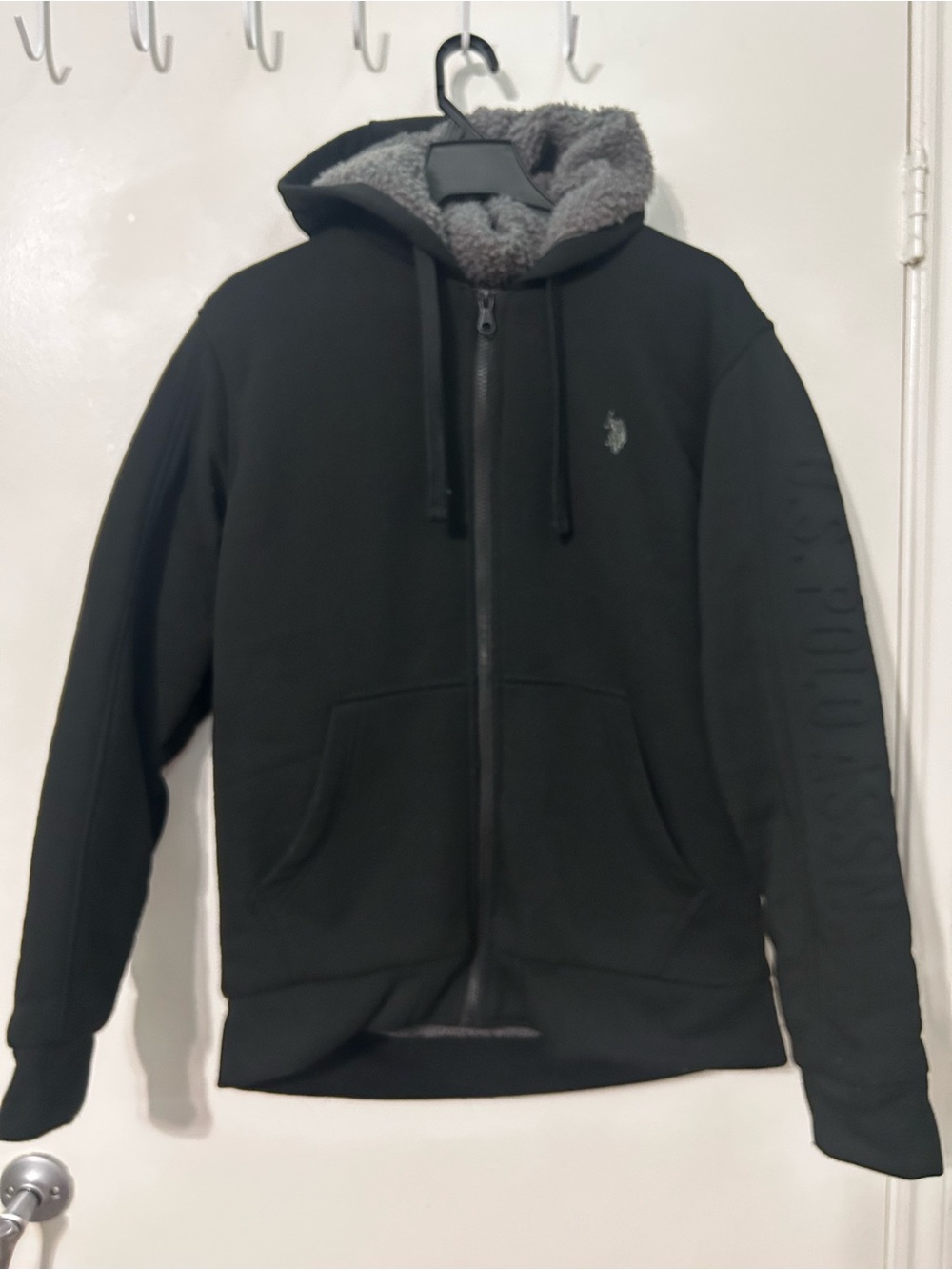 U.S. Polo Assn. Black Zip-Up Hoodie with Gray Sherpa Lining